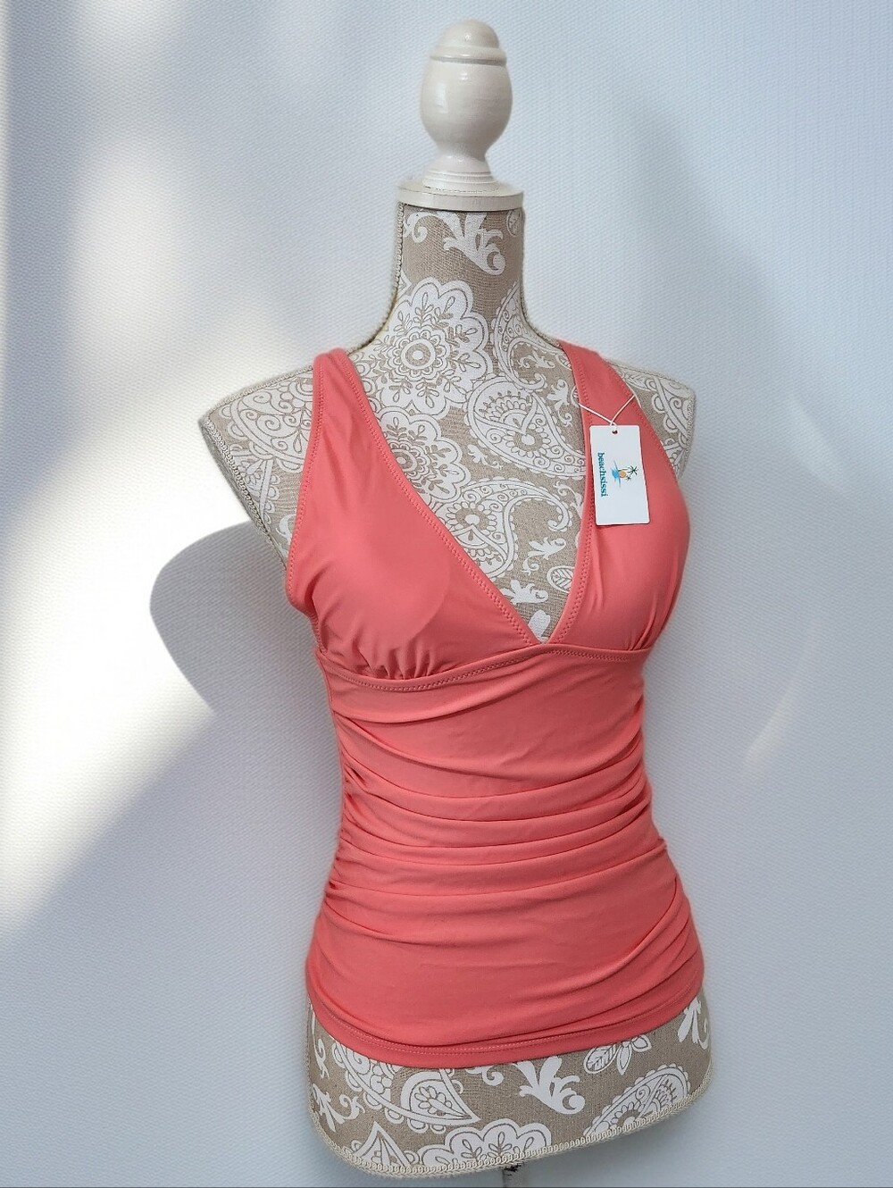 Beachsissi Summer Coral Ruched Tankini Top Size S NWT